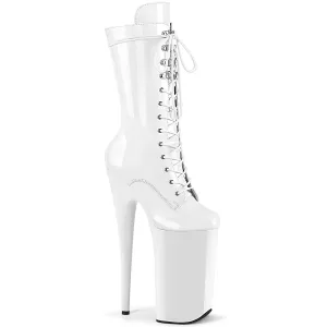 10 Inch Heel BEYOND-1050 White Patent Buckle Knee High Boots