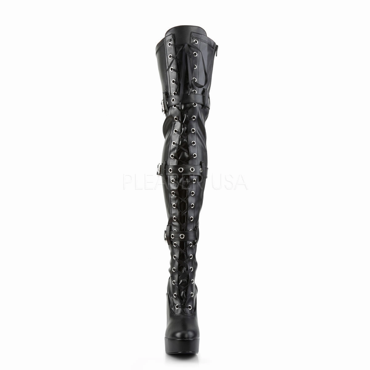 5 Inch Heel ELECTRA-3028 Black Stretch Pu Rain Boots And Thong