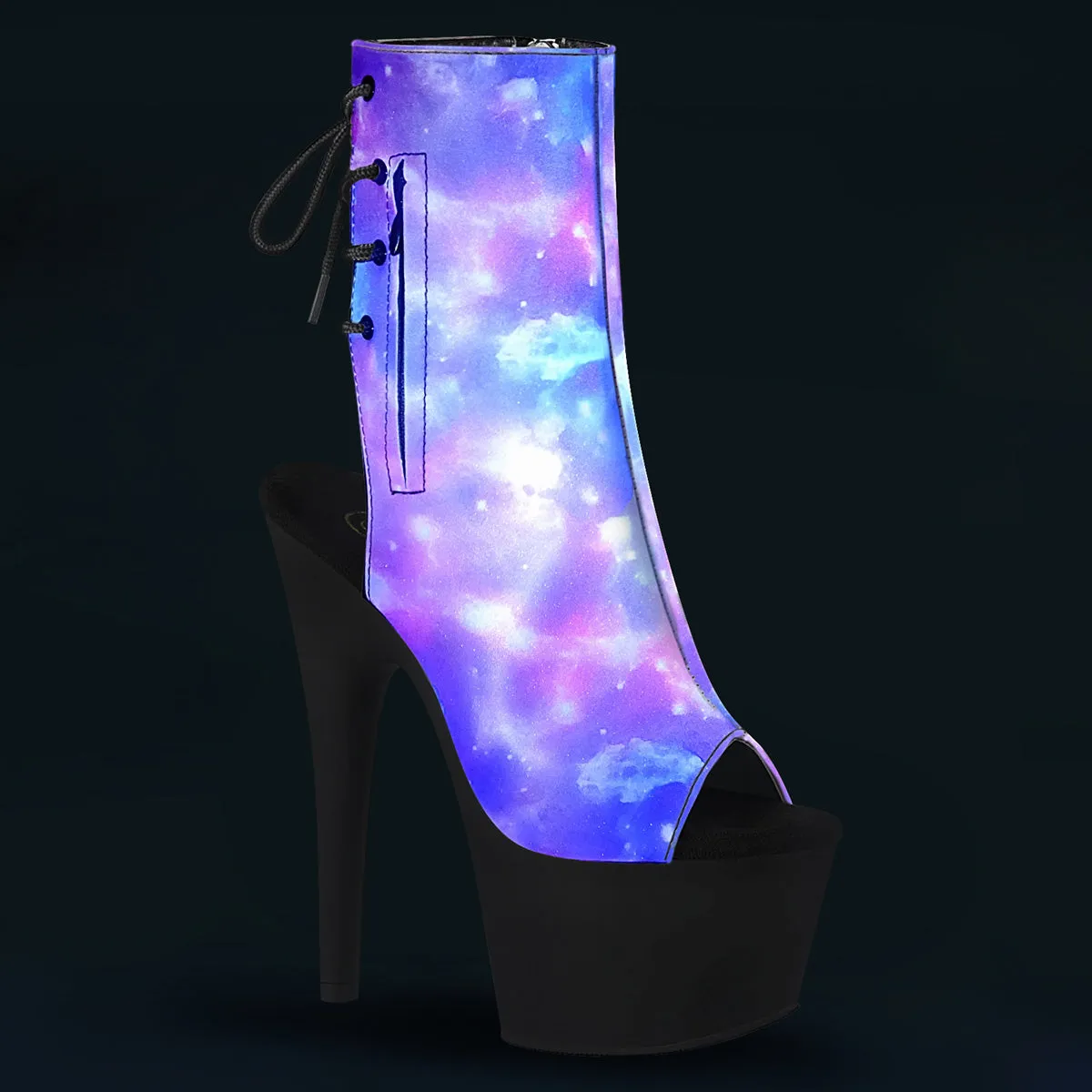 Fashion Cowgirl Boots 7 Inch Heel ADORE-1018REFL Reflective Galaxy Print