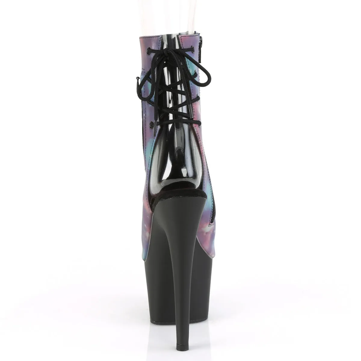 Black Lace-up Boots 7 Inch Heel ADORE-1018REFL Reflective Galaxy Print