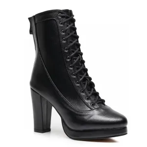 Hike Boots Near Me Aadijay Latin Dance Shoes - Black Vegan Leather Lace Up Platform Boot (Rubber Sole).