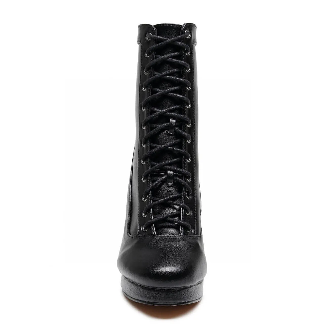 Flat Above The Knee Boots Aadijay Latin Dance Shoes - Black Vegan Leather Lace Up Platform Boot (Rubber Sole).