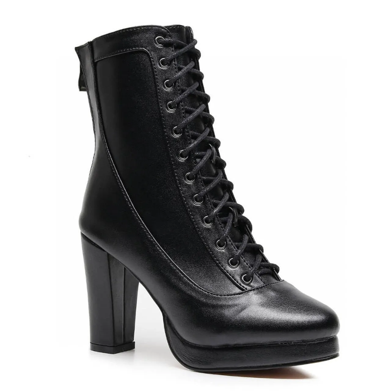 Barefoot Chelsea Boots Aadijay Latin Dance Shoes - Black Vegan Leather Lace Up Platform Boot (Rubber Sole).