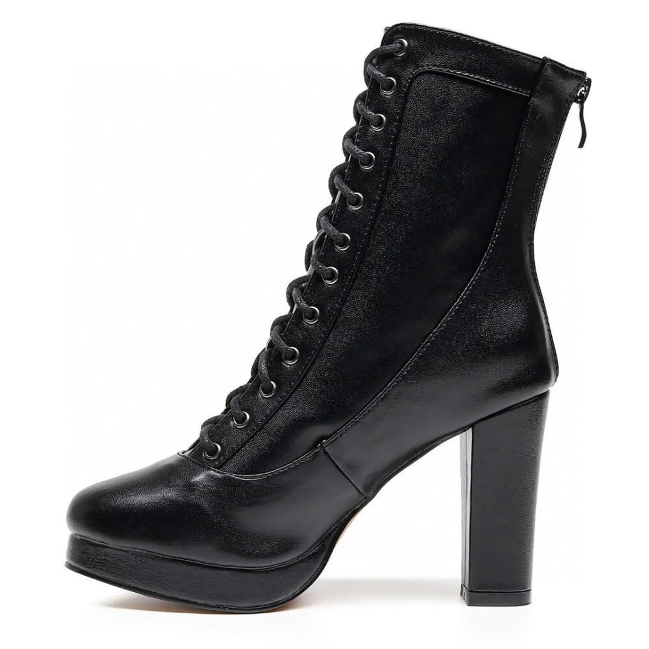 Aadijay Latin Dance Shoes - Black Vegan Leather Lace Up Platform Boot (Rubber Sole). Diligencia Boots