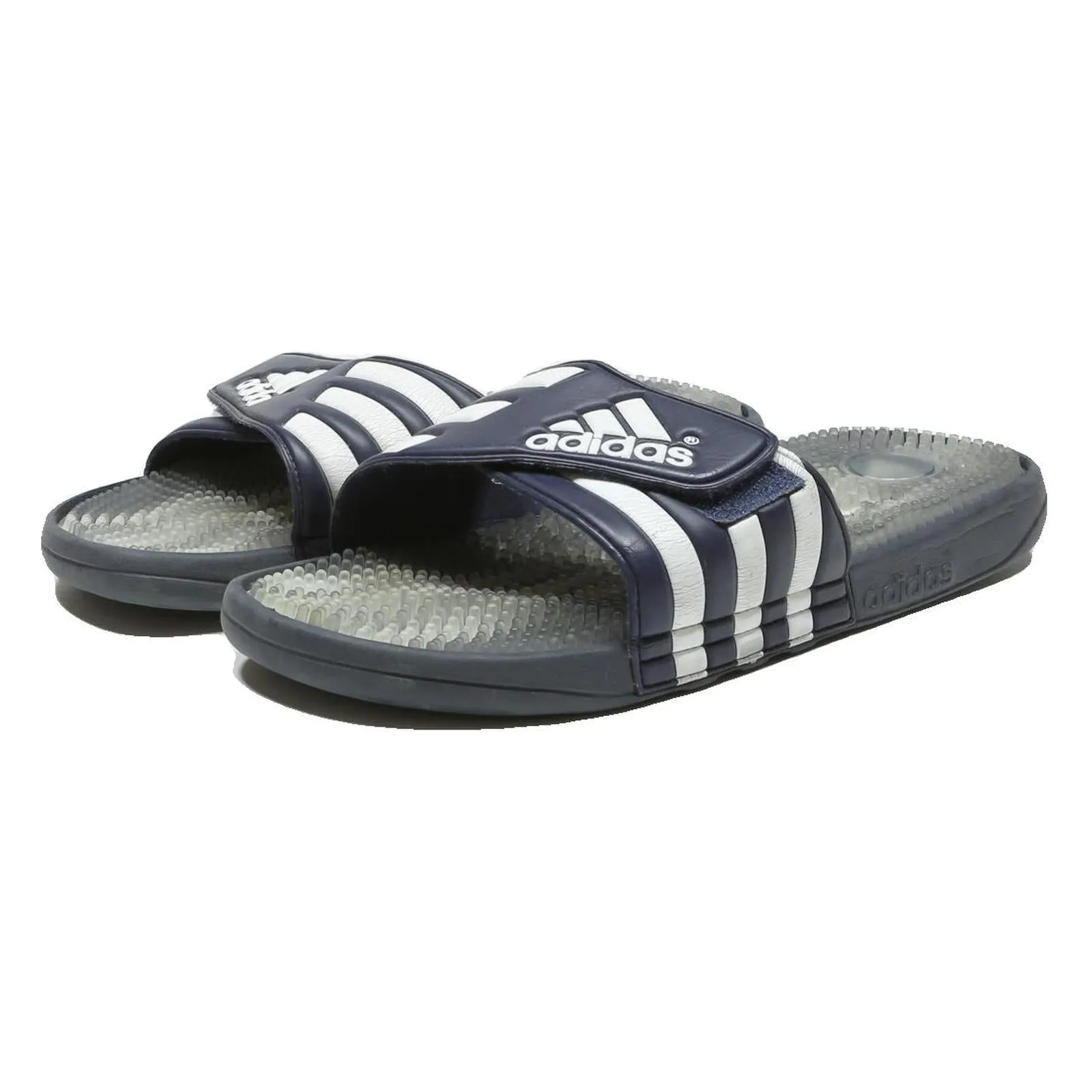 ADIDAS Adissage Mens Strap Sliders Navy & White Synthetic UK 11 Comfort Massage Sale Slippers