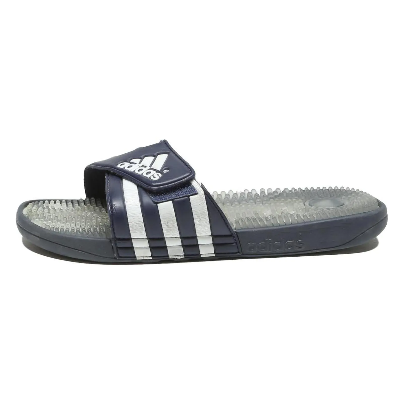 Yume Slides ADIDAS Adissage Mens Strap Sliders Navy & White Synthetic UK 11 Comfort Massage