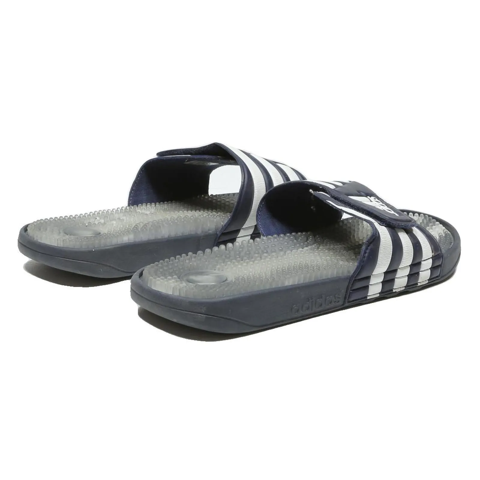 ADIDAS Adissage Mens Strap Sliders Navy & White Synthetic UK 11 Comfort Massage Ballet Slippers Spa New York Ny