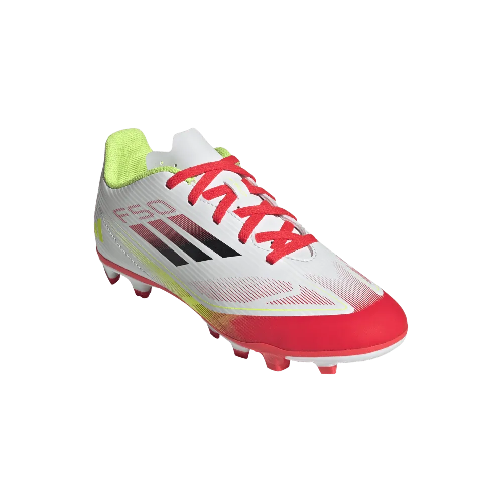 Adidas F50 Club Firm/Multi-Ground Junior Boots Cloud White Core Black Solar Yellow (White Black Red) 2024 Soccer Cleats