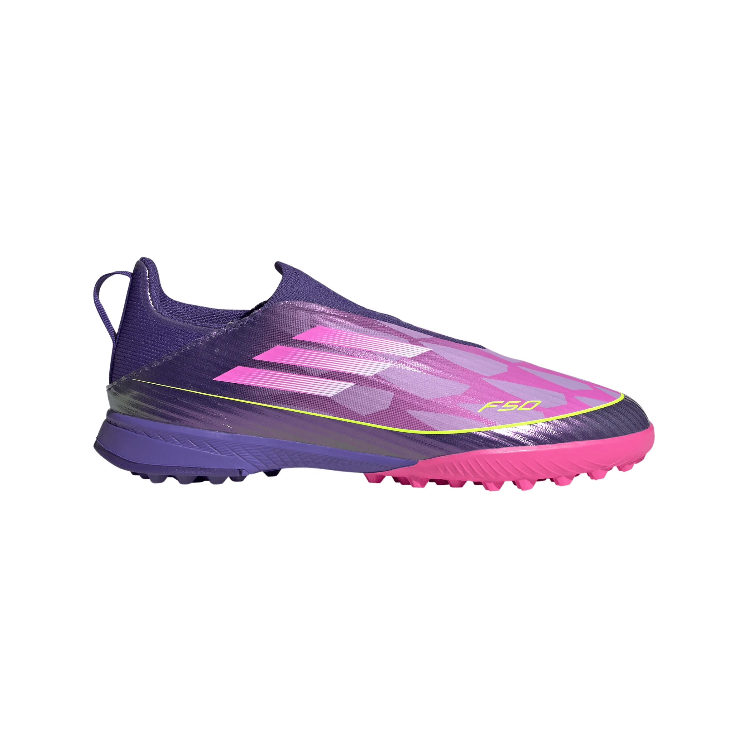adidas Junior F50 League LY Lamine Yamal TF Turf Soccer Shoes - Purple / Unity purple/ FTwr white/ Lucid Lemon Shoes Cleats Soccer