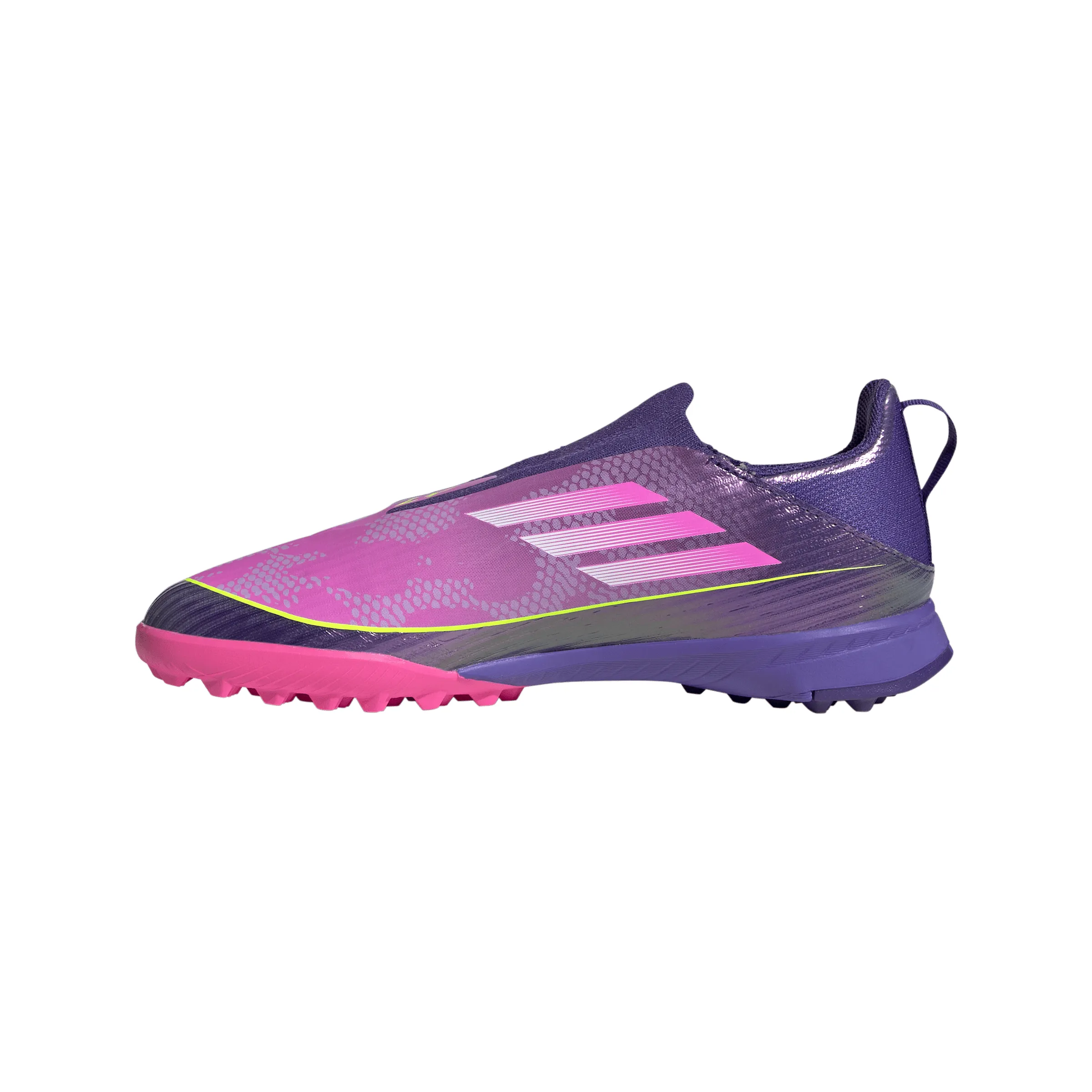 adidas Junior F50 League LY Lamine Yamal TF Turf Soccer Shoes - Purple / Unity purple/ FTwr white/ Lucid Lemon Best Soccer Cleats For Ankle Support