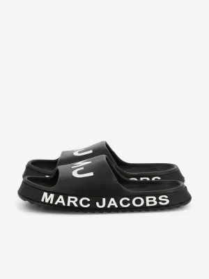 MARC JACOBS Kids Logo Sliders in Black Steel Cap Slippers