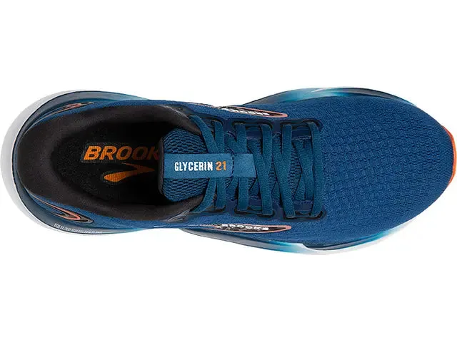Brooks Mens Glycerin 21- Blue Opal/Black/Nasturtium  (1104191D474) Stability In Running Shoes