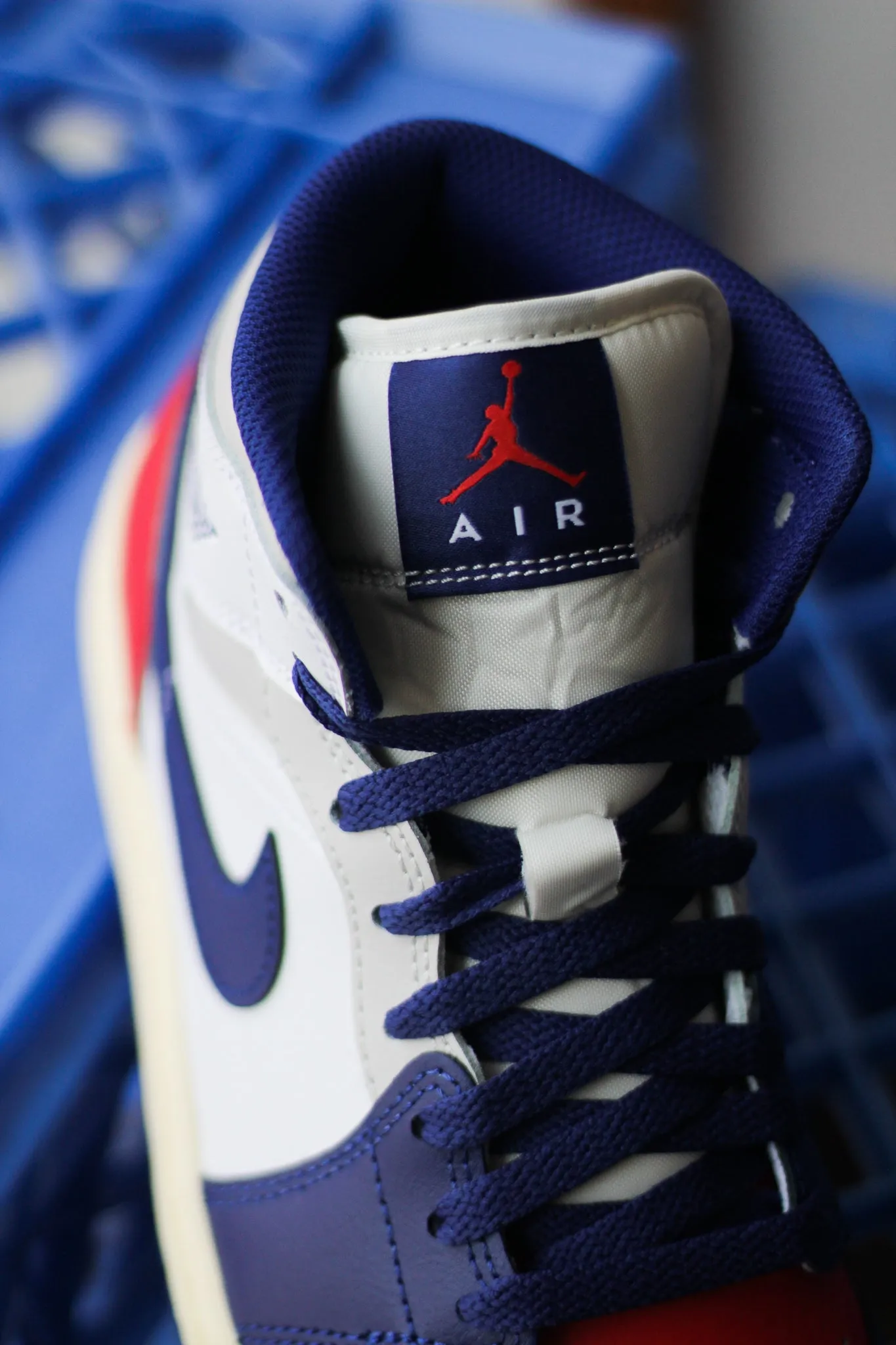 Virginia Tech Nike Shoes AIR JORDAN 1 MID "WHITE/DEEP ROYAL BLUE-UNIVERSITY RED"