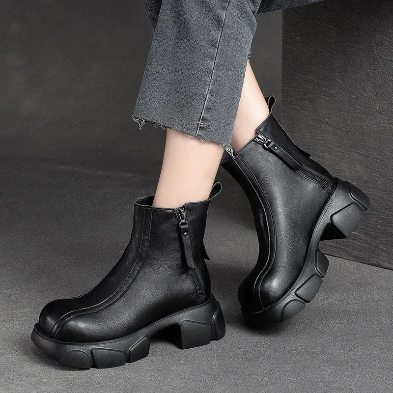 Women Retro Minimalist Casual Leather Chunky Heel Boots Elf Boots