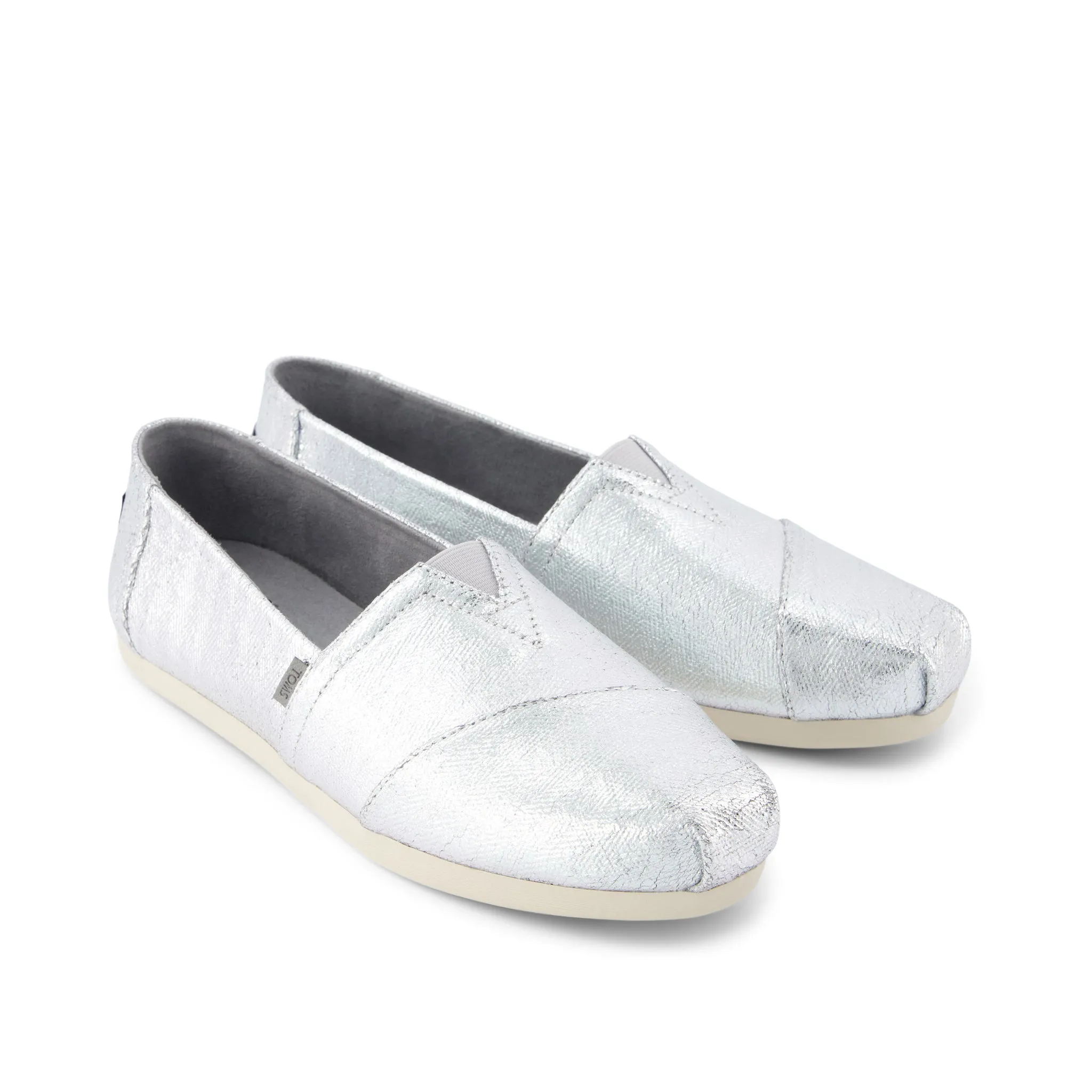Alpargata Silver Metallic Herringbone Leather Slip-on Shoes Casual