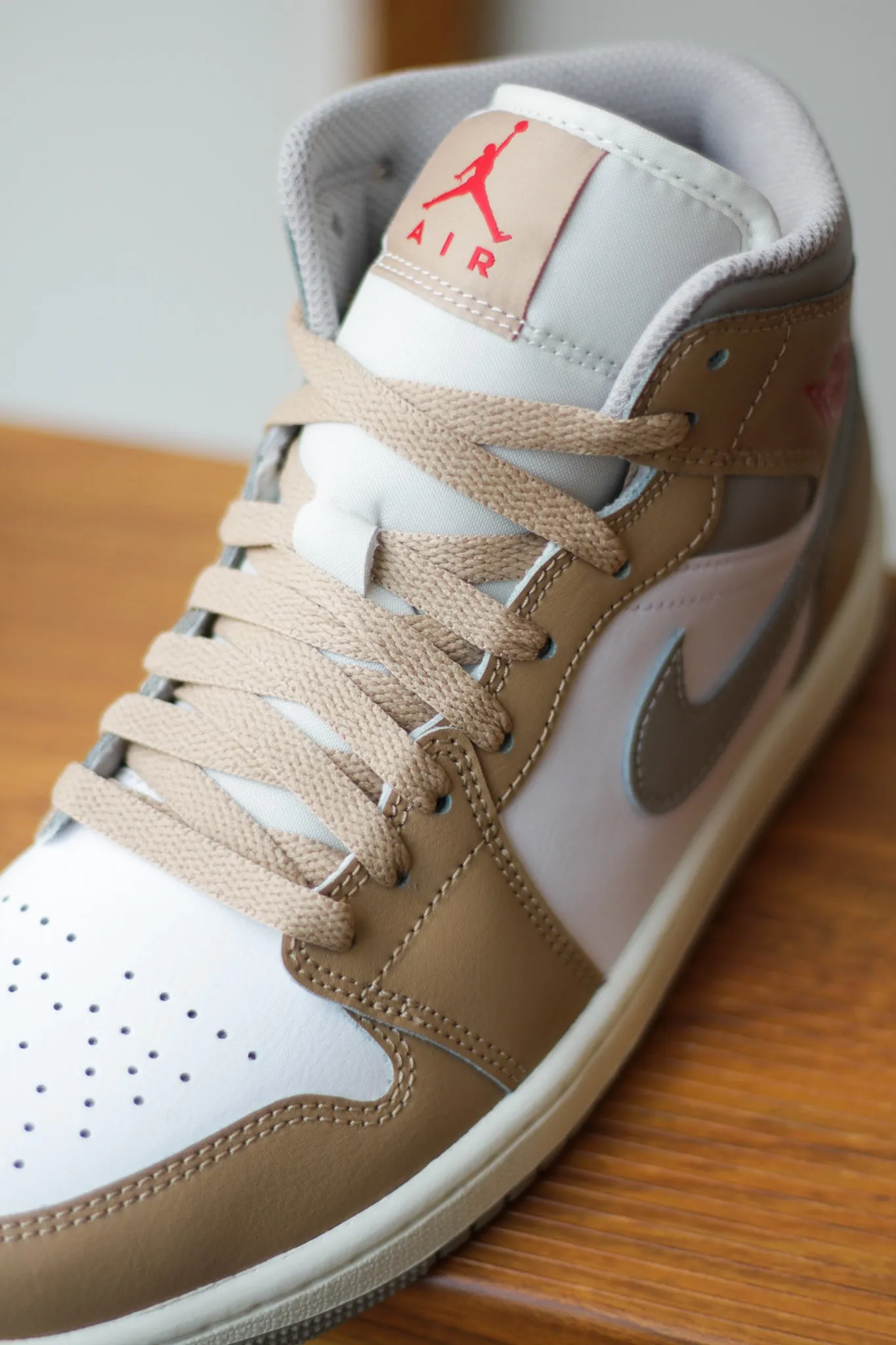 Nike Infant Shoes AIR JORDAN 1 MID "HEMP/FIRE RED-WHITE-COLLEGE GREY"