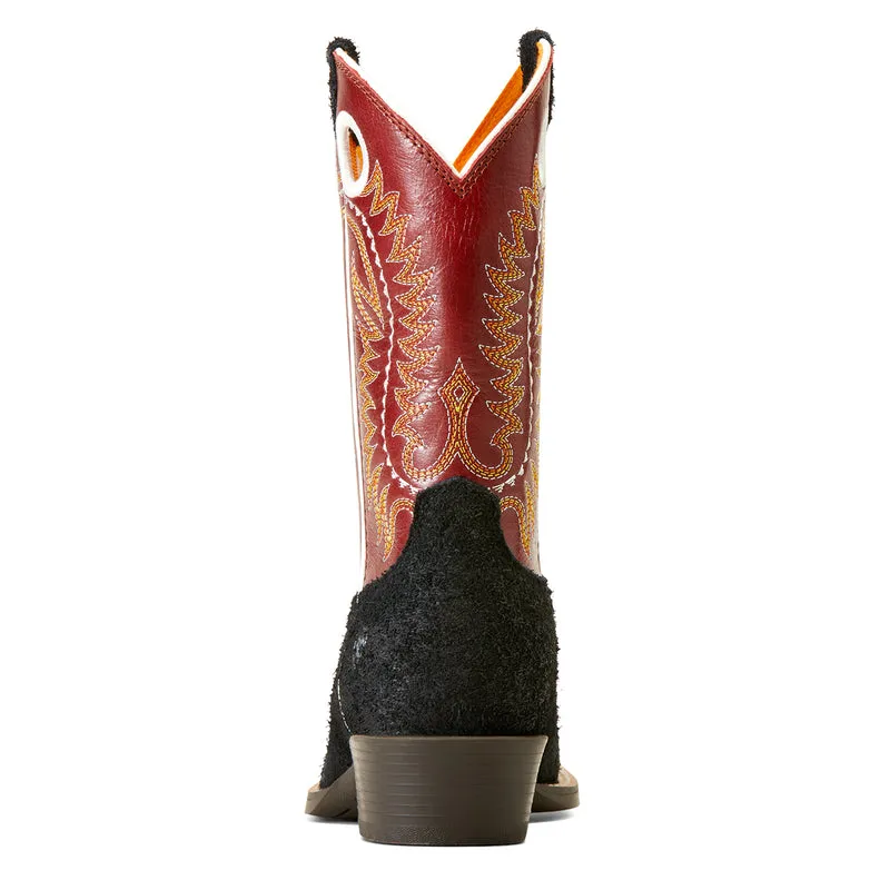 'Ariat' Kids' 9" Derby Monroe Western Cutter Toe - Black Roughout / Crimson Tree Grandpa Rain Boots