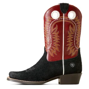 'Ariat' Kids' 9" Derby Monroe Western Cutter Toe - Black Roughout / Crimson Ethical Rain Boots
