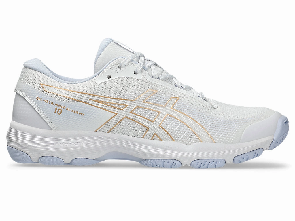 Asics Women's Netburner Academy 10 White/Champagne Netball Shoes Asics Spikes Running Shoes