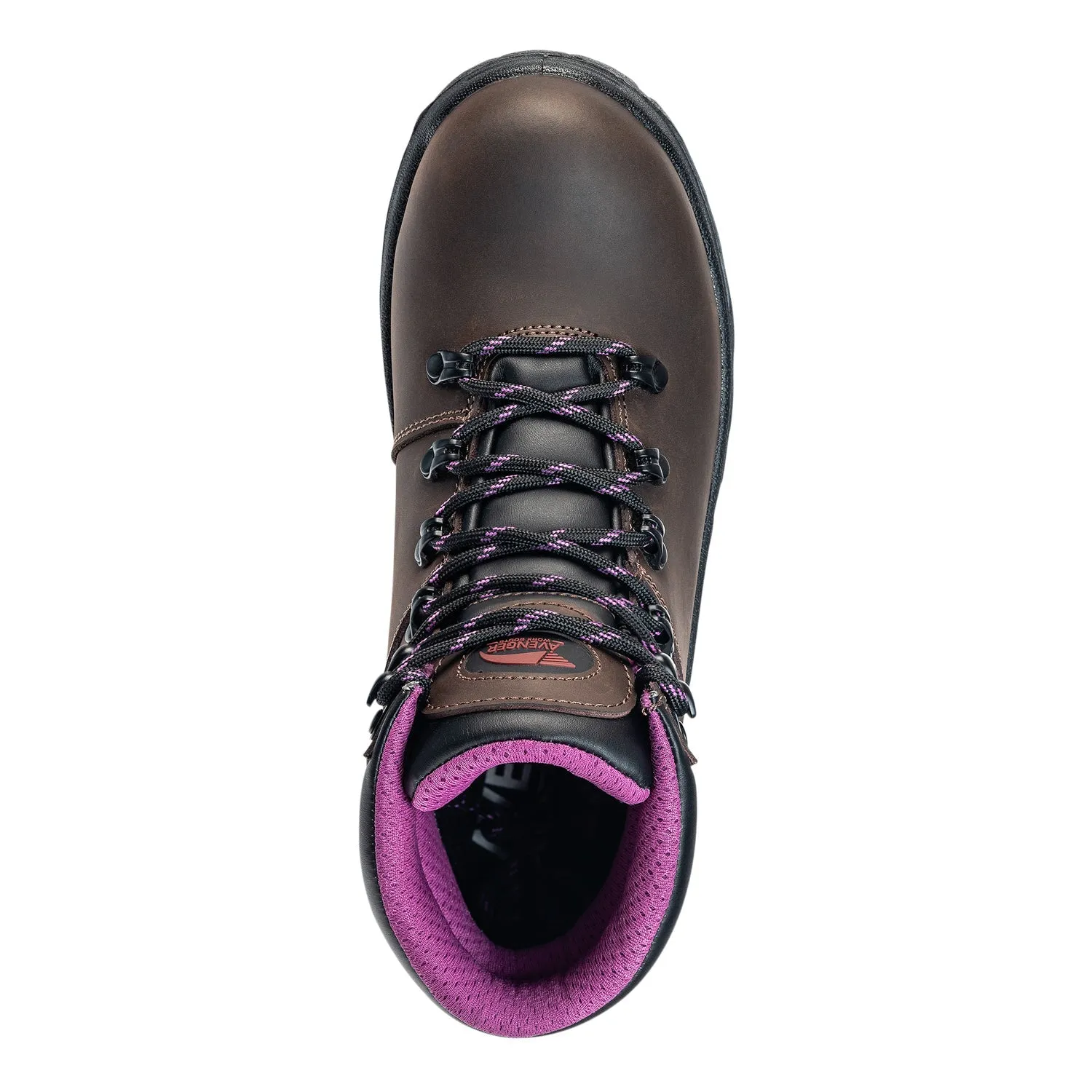 Avenger Womens Builder Mid Brown/Purple Faux Leather Work Boots Mountaineer Boots