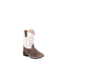 Old West Infant Girls Broad Square Toe White/Brown Leather Zip Cowboy Boots 4 D Suede Thigh High Boots