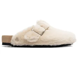 Birkenstock Boston SK1 1774 Shearling Cream LAF Thong Sandals With Heels