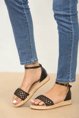 BLACK MESH DETAIL CLOSED BACK ANKLE STRAP SANDAL Slippers With Hard Soles