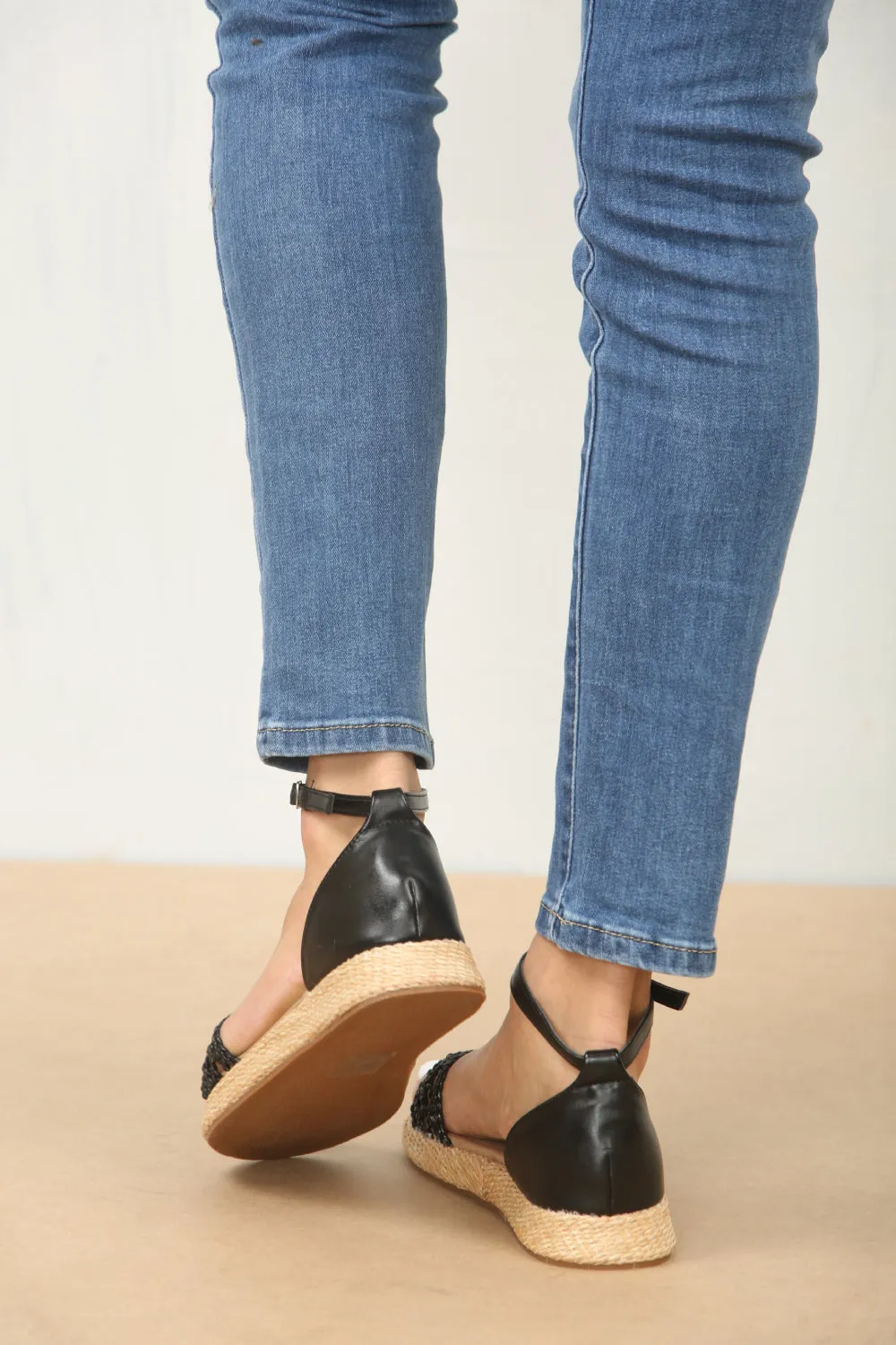 Carnaval Slides BLACK MESH DETAIL CLOSED BACK ANKLE STRAP SANDAL