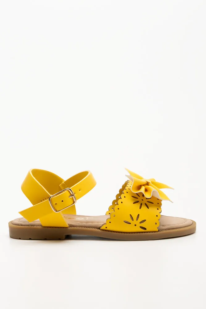 Bow Trim Sandals Yellow Fringed Sandals