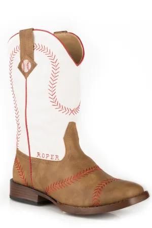 Roper Kids Unisex Baseball Tan/White Faux Leather Cowboy Boots Cowboy Boots Ornament