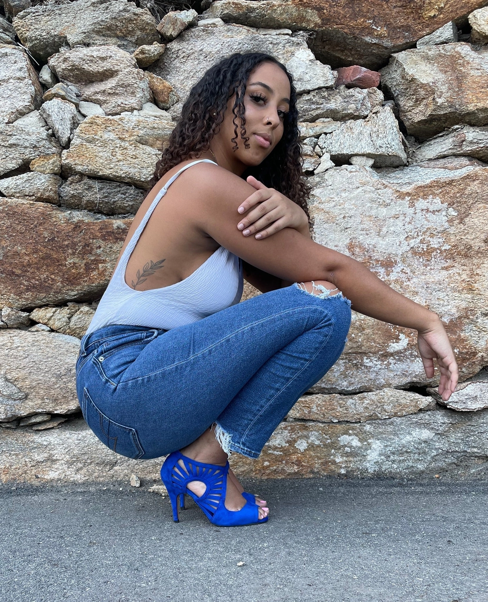 Camila - Faux Suede Open Toe Cutout Stiletto Latin Dance Shoes (Street Sole) Pacific Trail Hiking Shoe