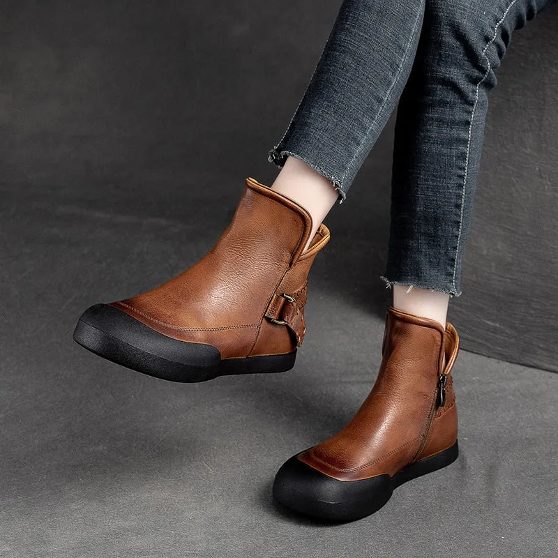 Women Retro Minimalist Leather Flat Casual Ankle Boots Slip On Composite Toe Boots