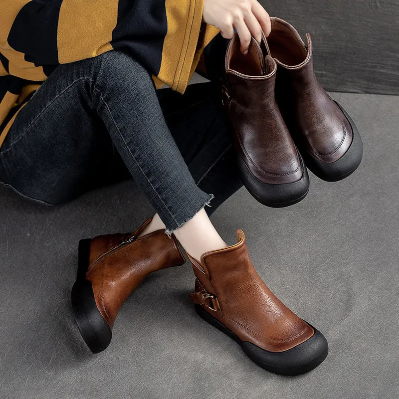 Women Retro Minimalist Leather Flat Casual Ankle Boots Classic Boots