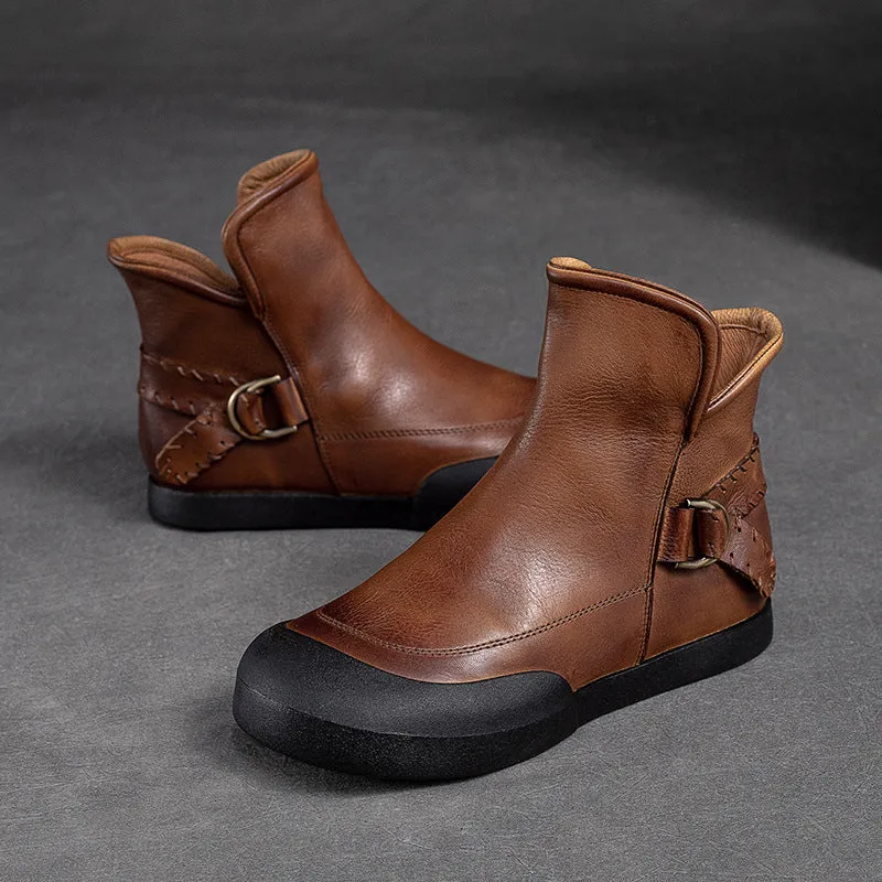 Women Retro Minimalist Leather Flat Casual Ankle Boots Chanel Rubber Rain Boots