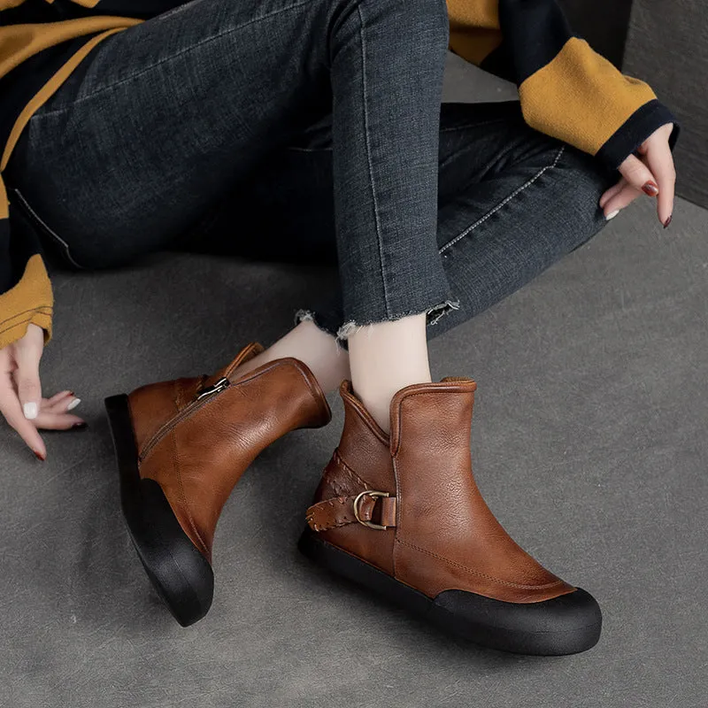 Good Welding Boots Women Retro Minimalist Leather Flat Casual Ankle Boots