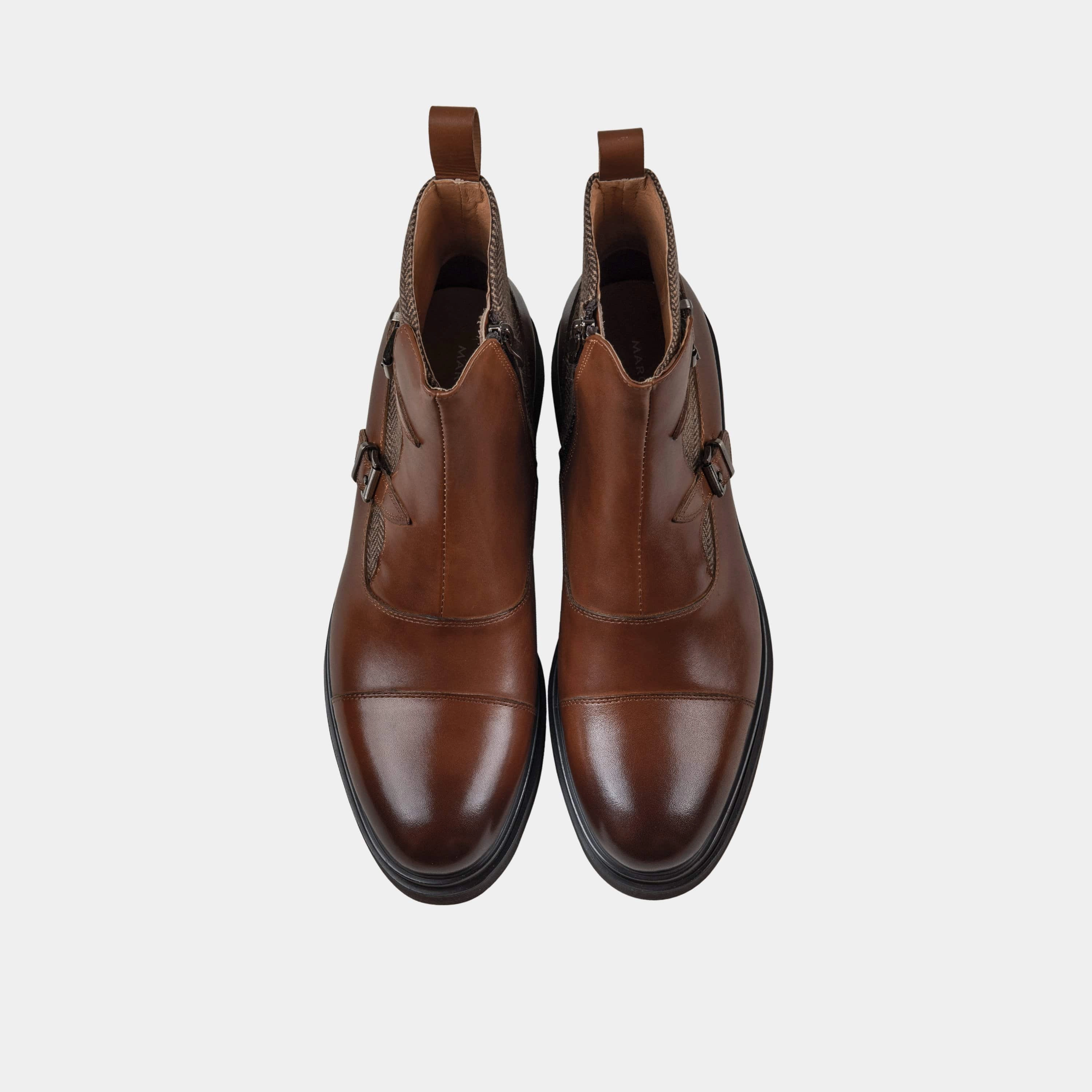 Knee High Rain Boots Grant Cognac Leather Buckle Boots