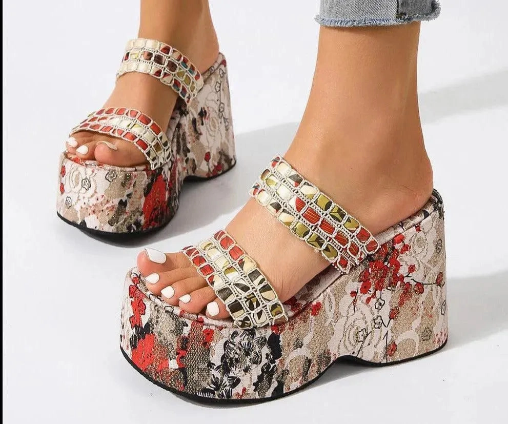 Sandals Resort Plan Chunky Printed Wedge Sandals