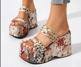 Aloha Sandals Chunky Printed Wedge Sandals