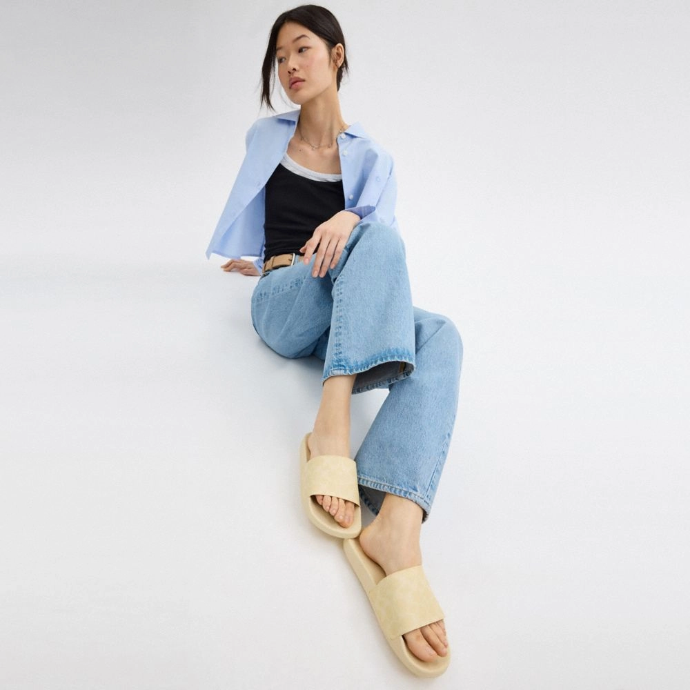 Coach Udele Sport Slide In Signature Canvas Hay Casual Wedge Heel Shoes