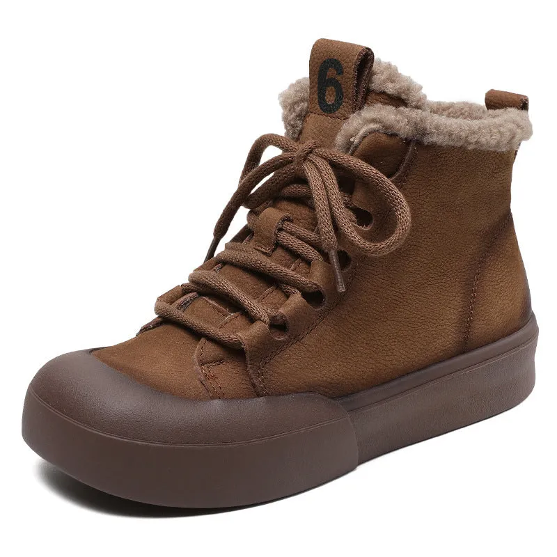 Laced Rain Boots Women Winter Retro Warm Furred Flat Ankle Boots