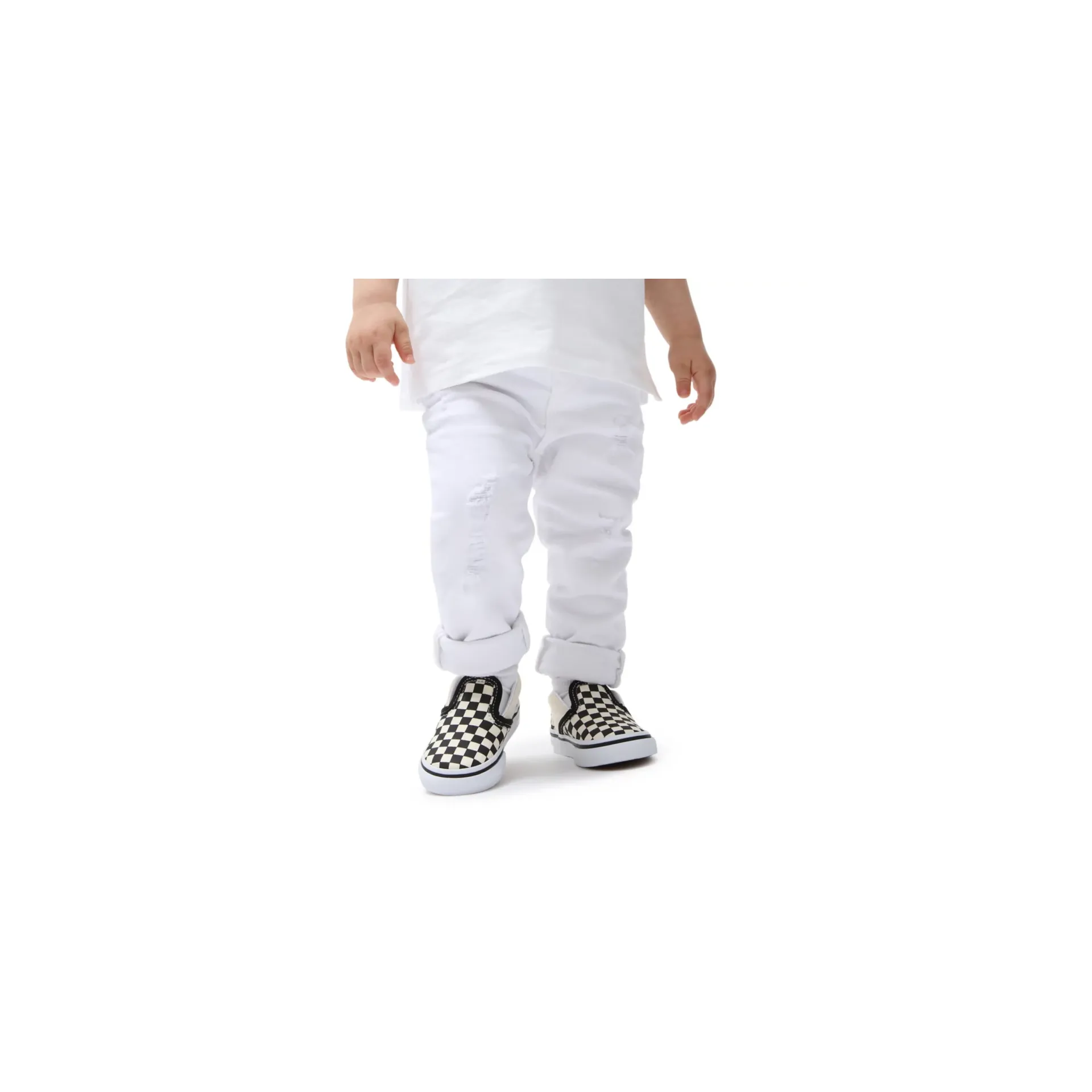 Vans Kid's Checkerboard Slip On TD Shoes - Black / White / Beige Gym Casual Shoes