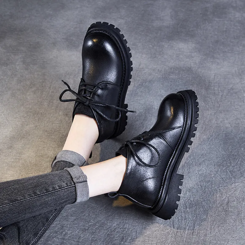 Boots Equine Women Retro Solid Leather Lug Sole Ankle Boots