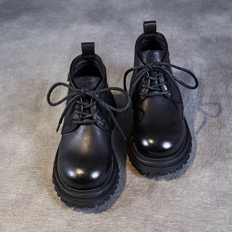 Women Retro Solid Leather Lug Sole Ankle Boots Boots Flat