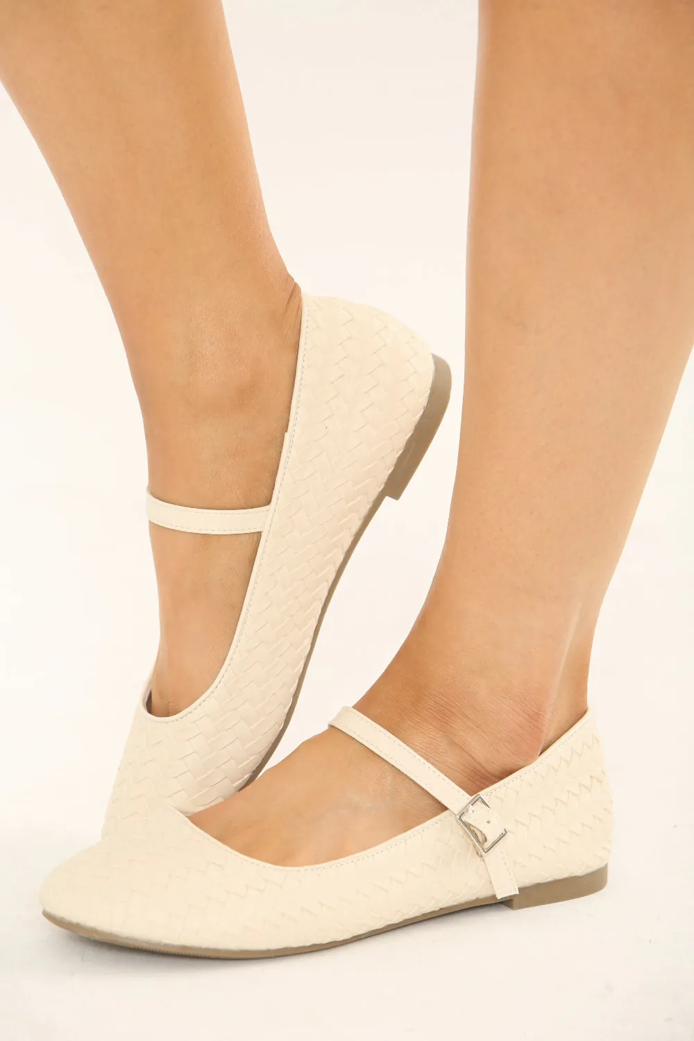 Deisgner Slippers NUDE WOVEN MARY JANE BALLET