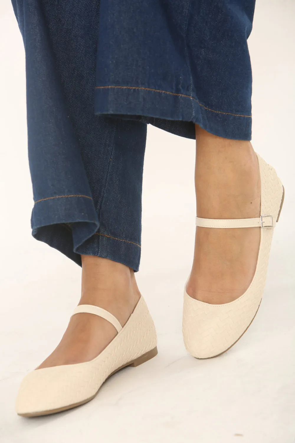 NUDE WOVEN MARY JANE BALLET Slippers With Soles For Outdoors