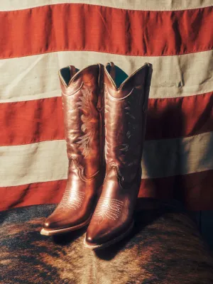 Thigh High Stiletto Boots Corral Womens Embroidery Pointed Toe Rose Gold Cowhide 13in Cowboy Boots 9 M