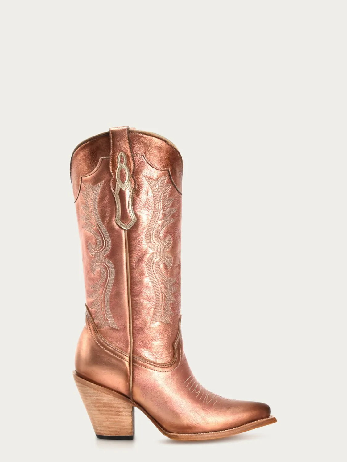 Allen Boots Corral Womens Embroidery Pointed Toe Rose Gold Cowhide 13in Cowboy Boots 9 M