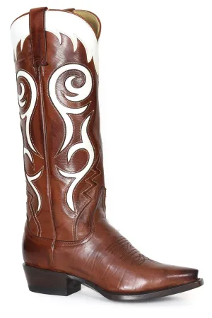 Stetson Womens Mavis Brown/White Calf Leather Cowboy Boots Dress Brown Boots