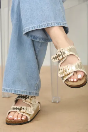 CONTRAST STITCH GOLD SOFT FOOTBED SUMMER FLAT SLIDERS SANDALS Cute Bunny Slippers