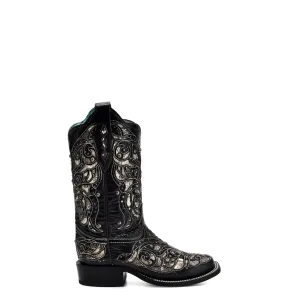 Corral Womens Square Toe Inlay Black Python 11.5in Cowboy Boots 6.5 M Tall Wide Calf Boots